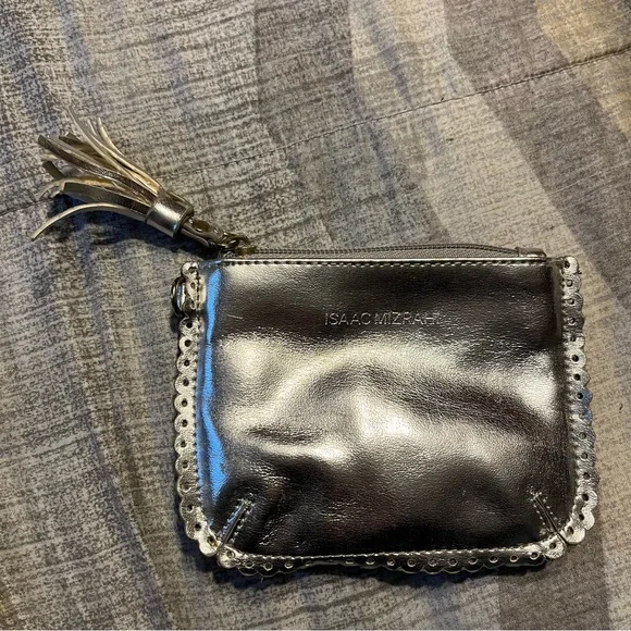 Metallic silver Isaac Mizrahi coin purse - Picture 1 of 3